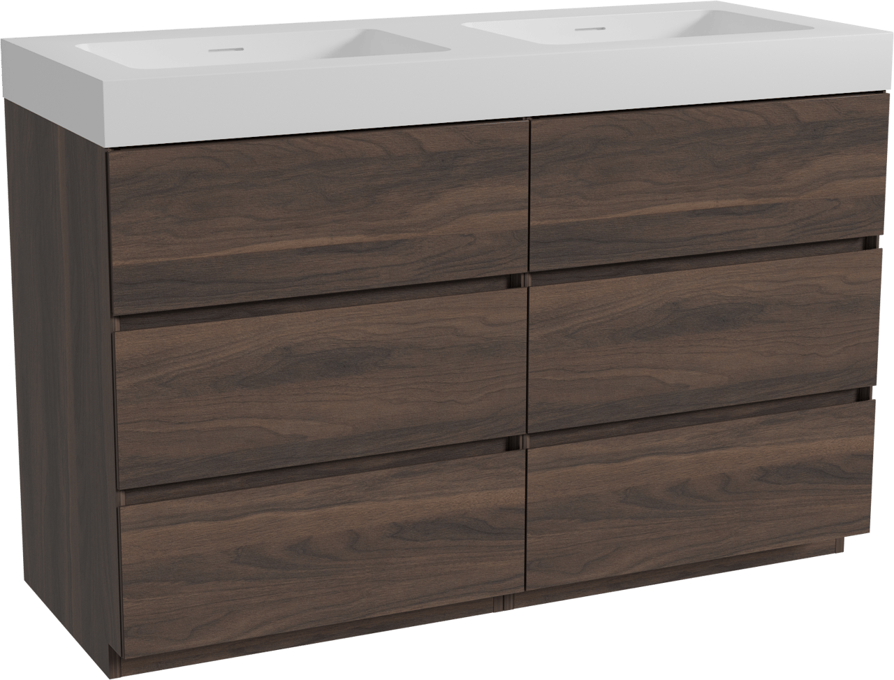 Storke Edge meuble salle de bains à poser 130 x 52 cm noyer avec Mata High double vasque en solid surface blanc mat