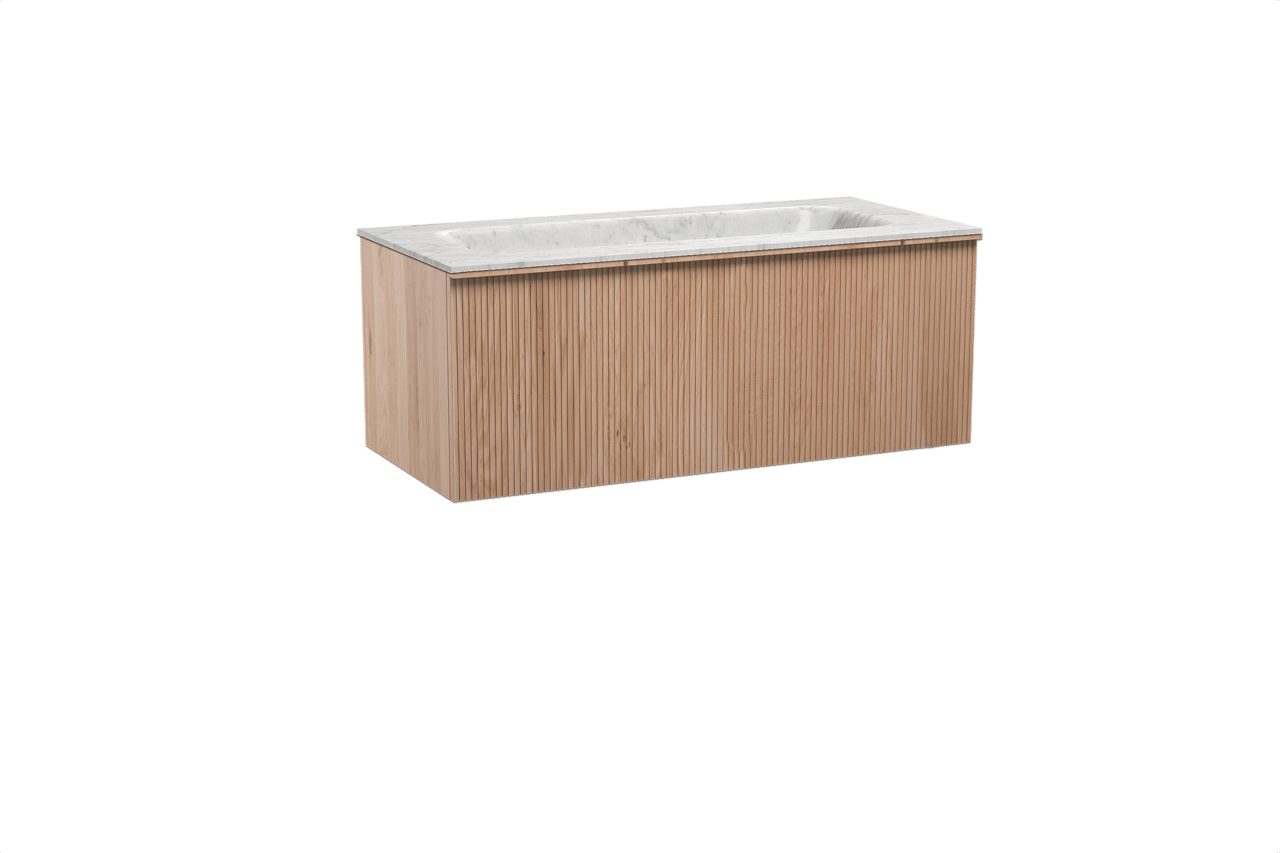 Balmani Forma meuble salle de bains suspendu 120 x 55 cm chêne naturel avec Tablo Arcato plan simple en marbre carrare, Nervure droite symétrique verticale