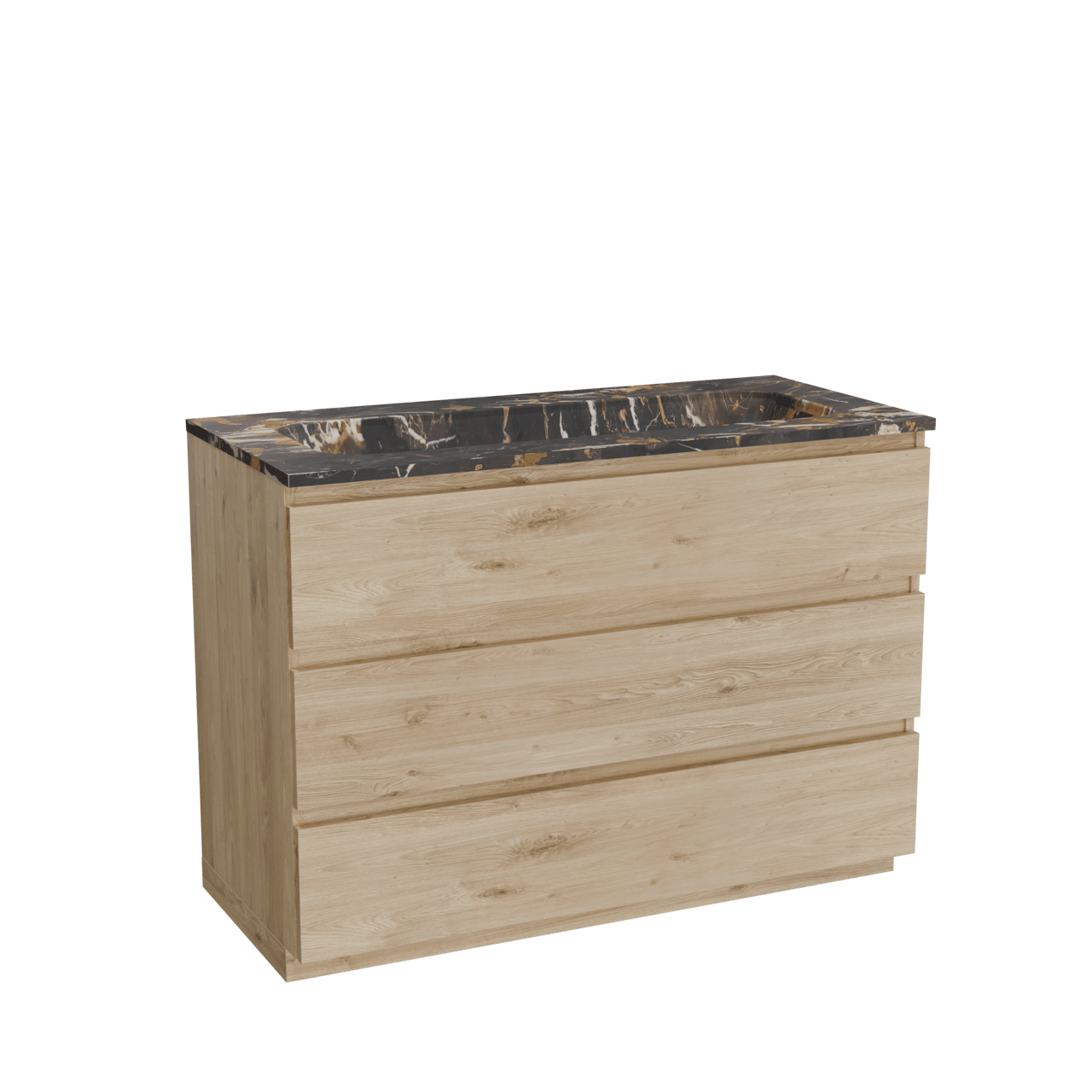 Balmani Lucida staand badkamermeubel 120 x 55 cm ruwe eik met Tablo Arcato enkele wastafel voor 2 kraangaten in marmer portoro gold