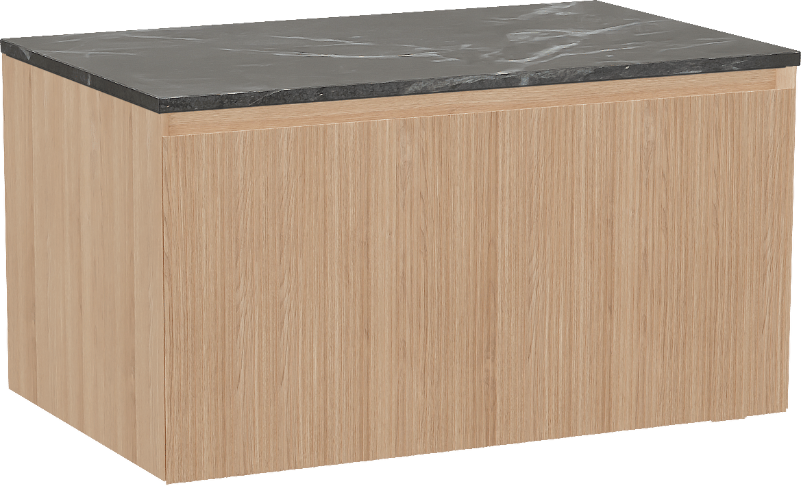 Balmani Fila by Mitra zwevend badkamermeubel 90 x 55 cm natuur eik met Stretto enkel tablet in marmer pietra grey, Verticale symmetrische rechte ribbel