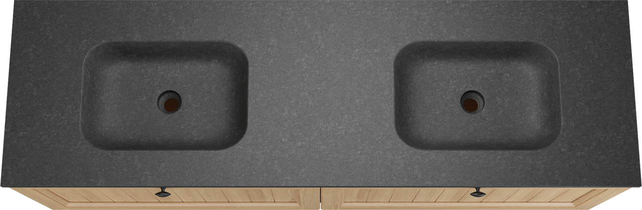 Balmani Lemon meuble salle de bains suspendu 180 x 55 cm, placage chêne naturel avec Tablo Arcato double vasque en granit noir