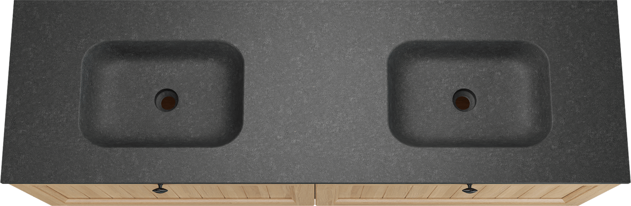 Balmani Lemon zwevend badkamermeubel 180 x 55 cm, fineer natuur eik met Tablo Arcato dubbele wastafel in graniet zwart