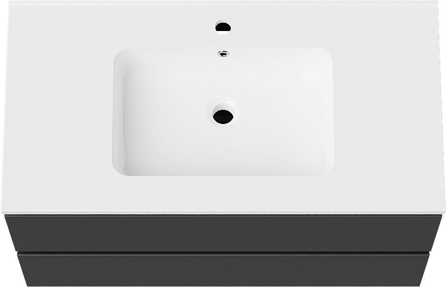 Linie Lado zwevend badmeubel 90 x 46 cm mat zwart met Vano enkele wastafel in composietmarmer hoogglans wit