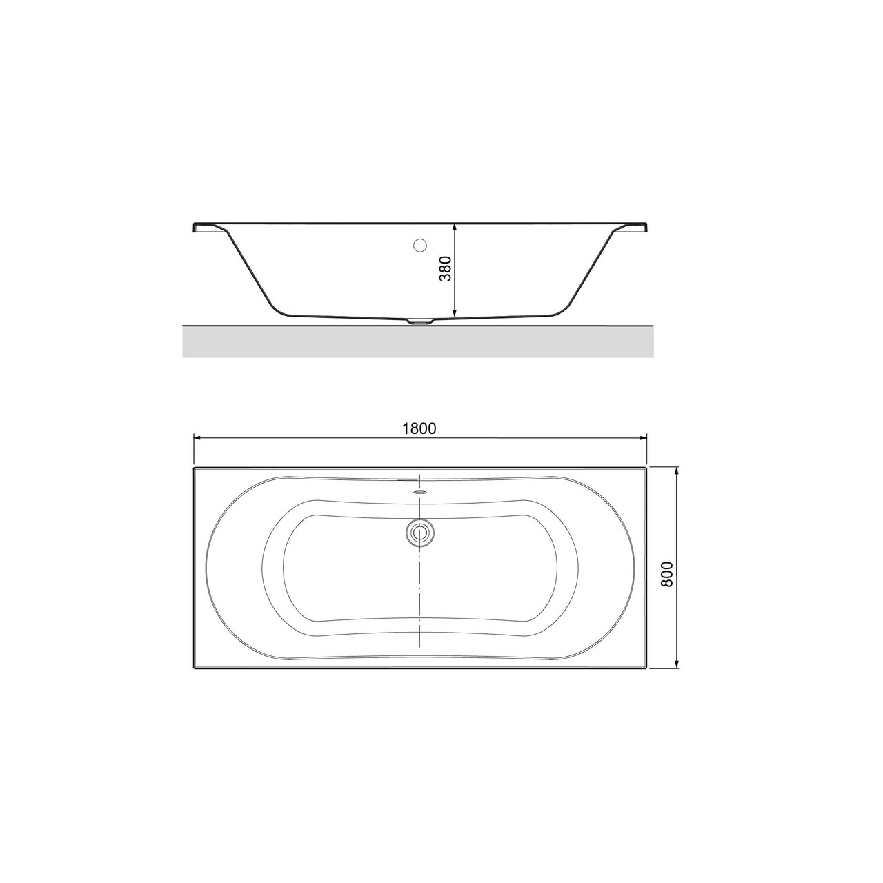 Linie Tessa tweepersoons inbouwbad 180 x 80 cm acryl Hoogglans Wit