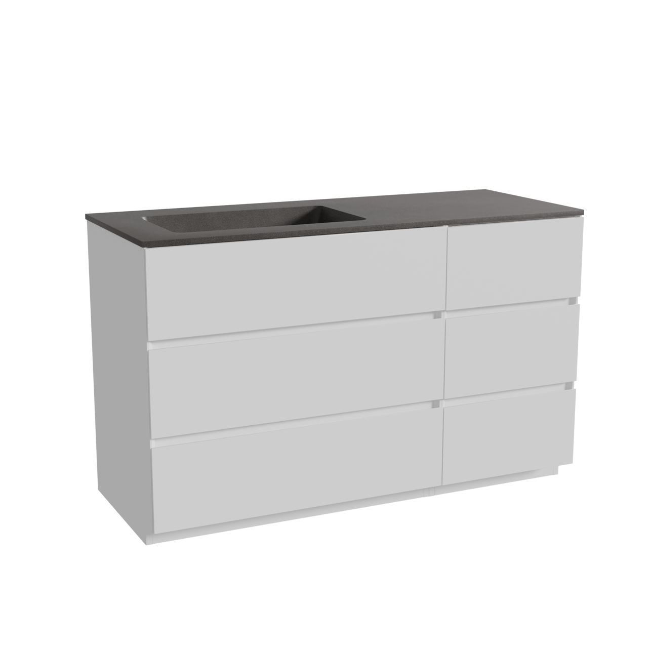 Storke Edge meuble salle de bains à poser 130 x 52 cm blanc mat avec Scuro vasque asymétrique gauche en quartz noir mat