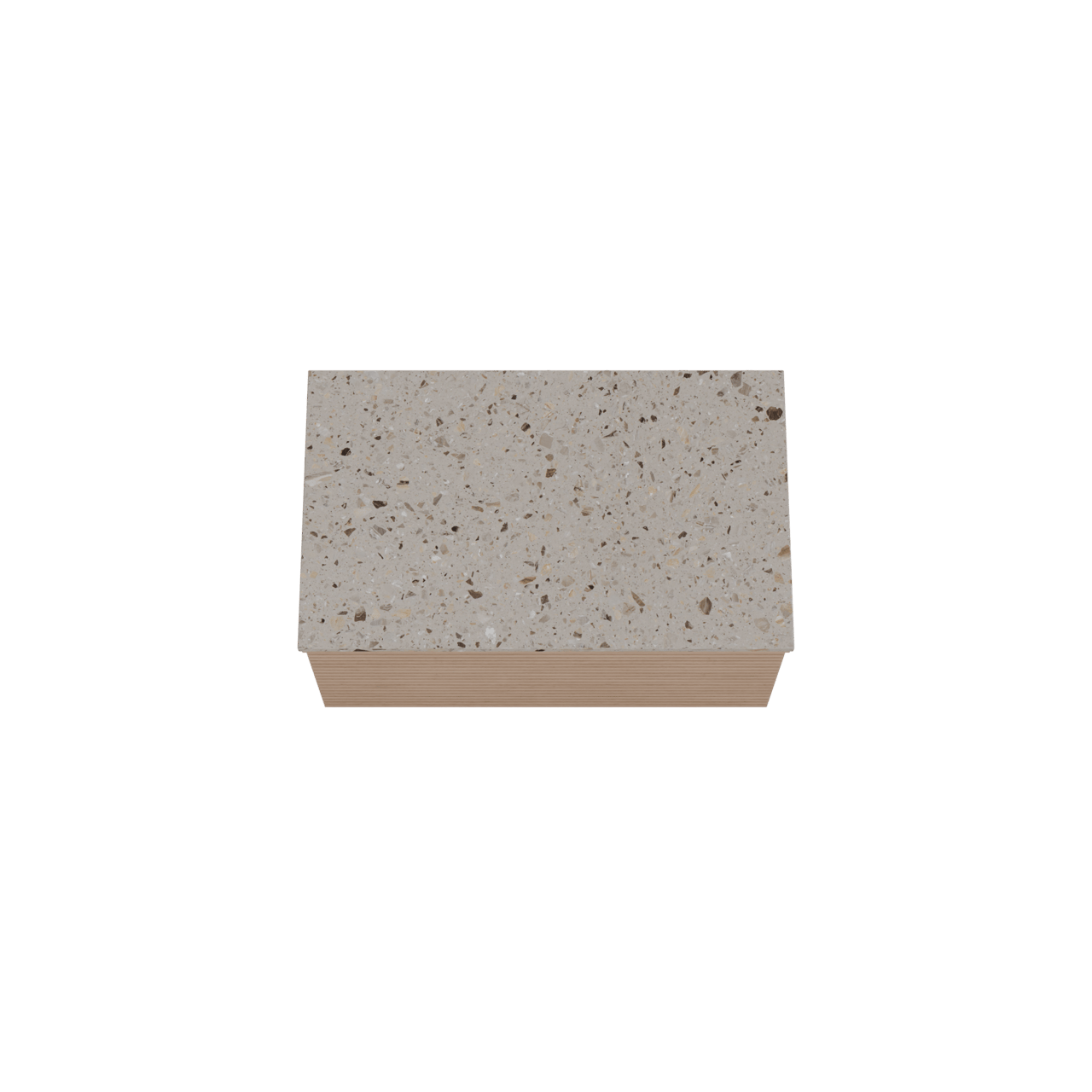 Balmani Forma hängendes Möbelstück Set: 90 x 55 cm, Naturbelassene Eiche, mit Stretto Einzel Waschtischplatte, Terrazzo in Greige, Horizontale symmetrische gerade Rippe