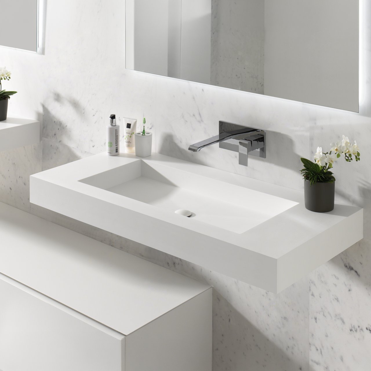 Balmani Modus enkele wastafel voor 2 kraangaten matte Solid Surface 120 x 55 cm