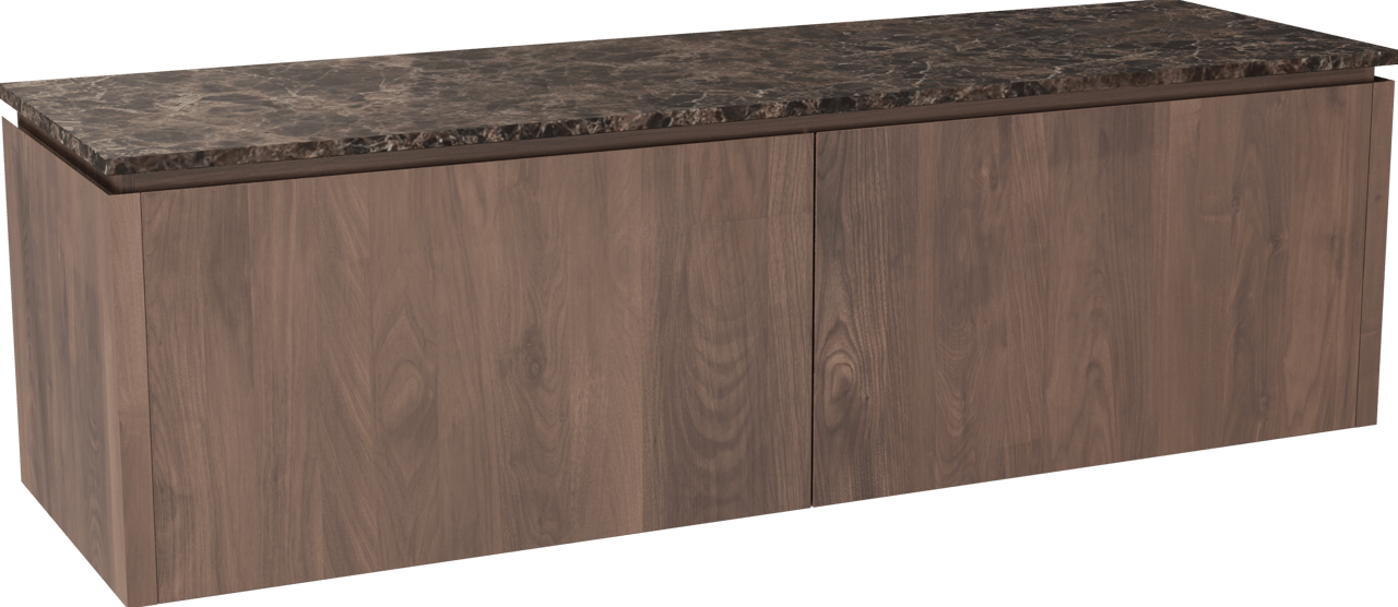 Balmani Eclips zwevend badkamermeubel 180 x 55 cm Amerikaanse notelaar met Stretto enkel of dubbel tablet in Dark Emperador marmer