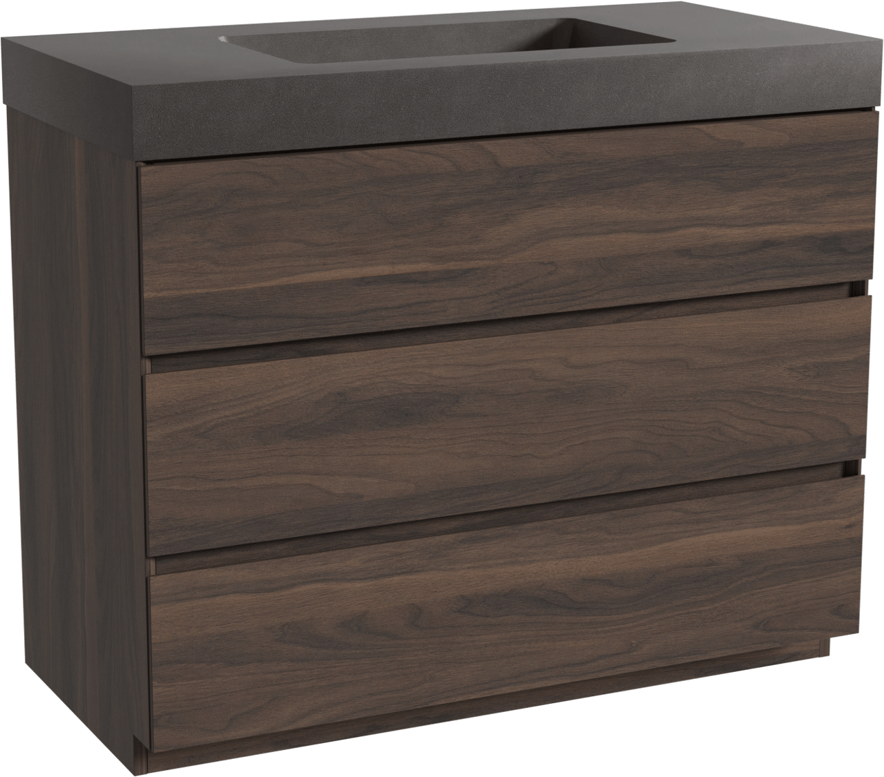 Storke Edge staand badkamermeubel 105 x 52 cm notelaar met Scuro High enkele wastafel in kwarts mat zwart