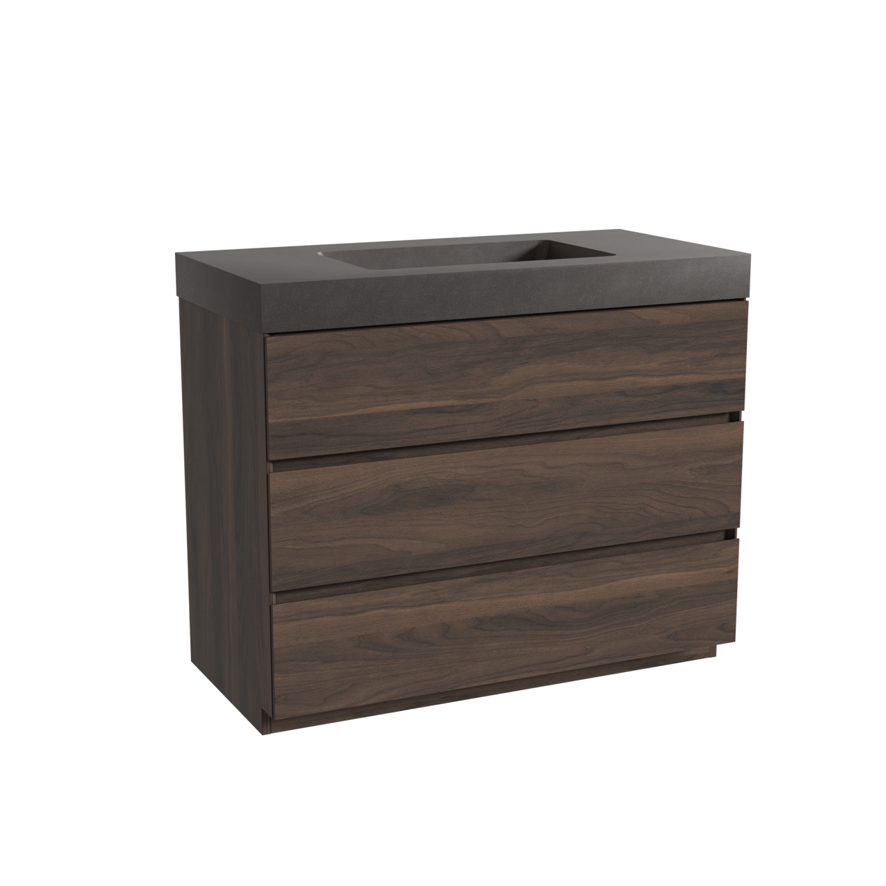 Storke Edge freistehendes Möbelstück Set: 105 x 52 cm, Nussbaum, mit Scuro High Einzelwaschtisch, Quarz Schwarz matt