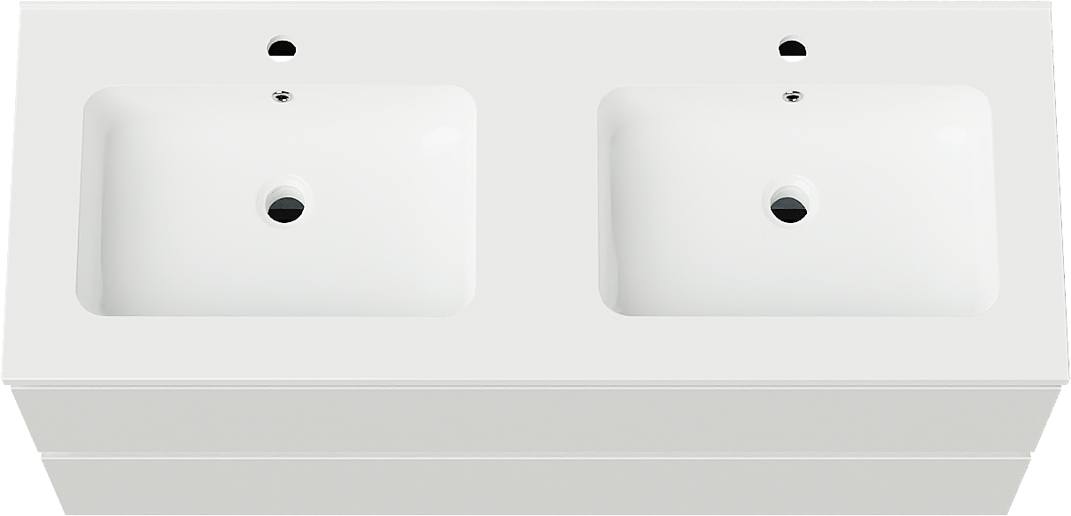 Linie Lado meuble salle de bains suspendu 120 x 46 cm blanc brillant avec Vano double vasque en marbre composite blanc brillant