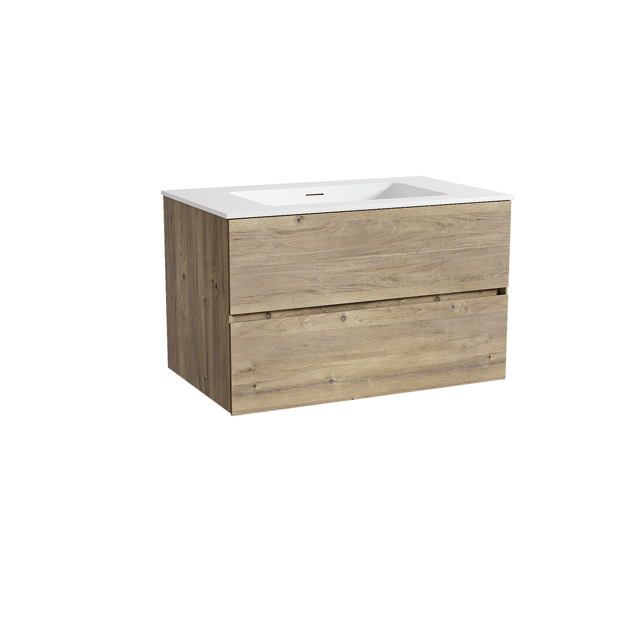 Storke Edge zwevend badmeubel 85 x 52 cm ruw eiken met Mata enkele wastafel in solid surface mat wit