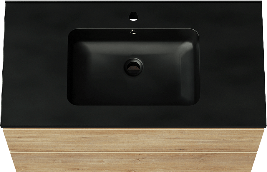 Linie Lado zwevend badmeubel 90 x 46 cm naturel eiken met Vano enkele wastafel in composietmarmer mat zwart