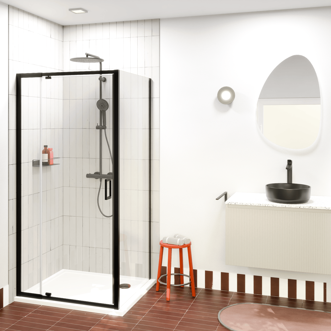 Luca Varess Vidor Telescope douchecabine met draaideur en vaste zijwand 100 x 80 cm helder glas mat zwart profiel