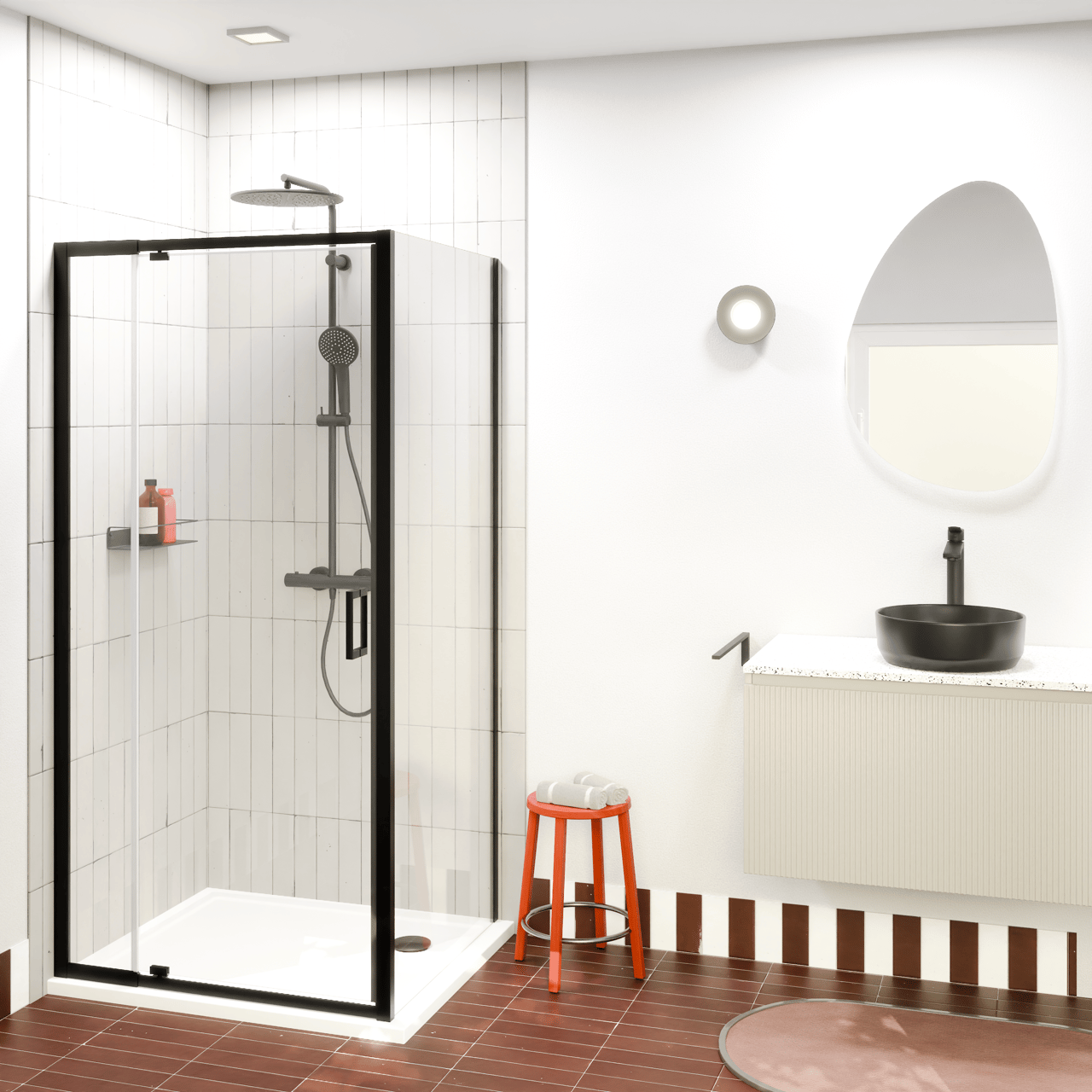 Luca Varess Vidor Telescope paroi de douche avec porte pivotante et paroi latérale fixe 100 x 80 cm verre transparent profil noir mat