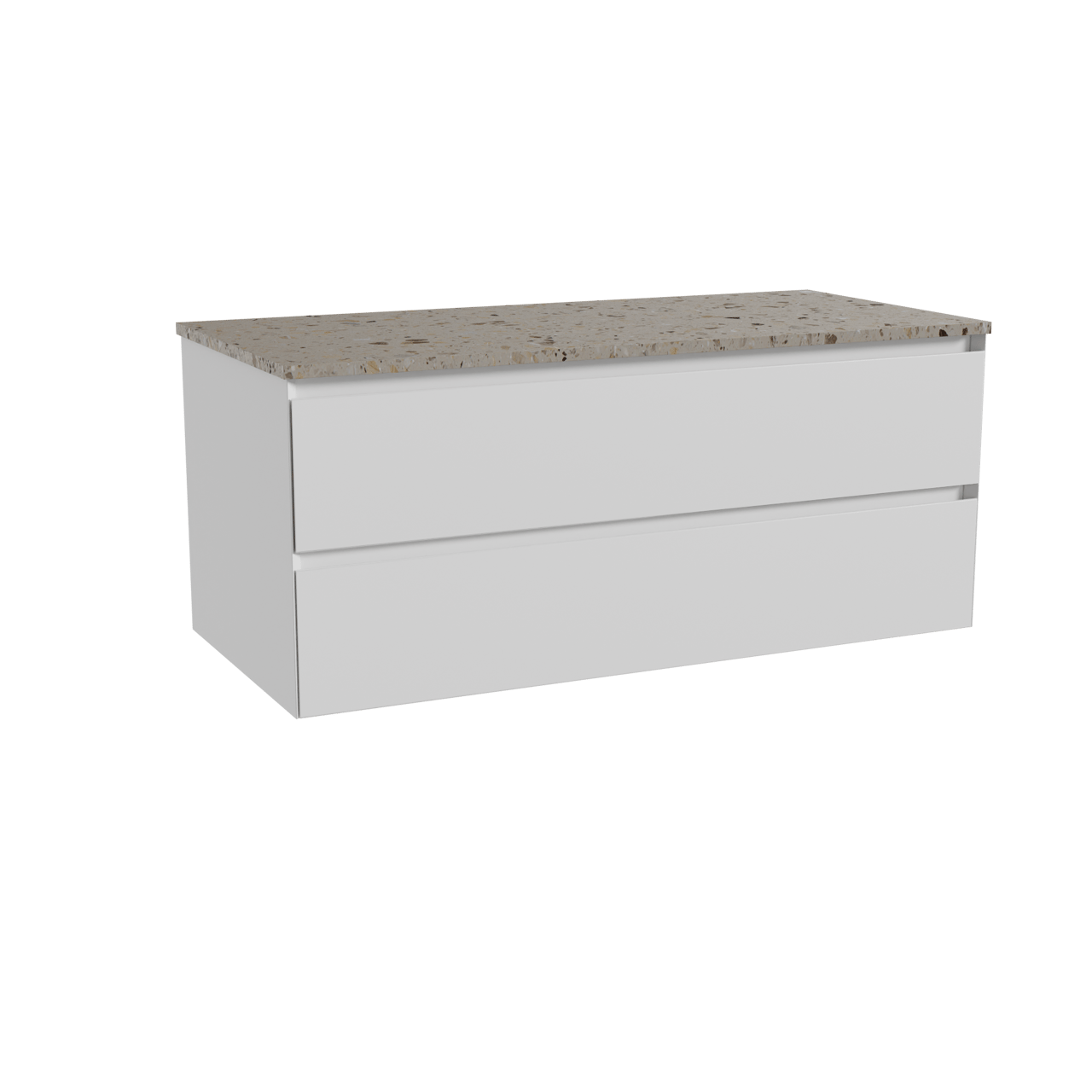 Balmani Mitra zwevend badkamermeubel 120 x 55 cm mat wit met Stretto enkel of dubbel tablet in terrazzo greige terrazzo