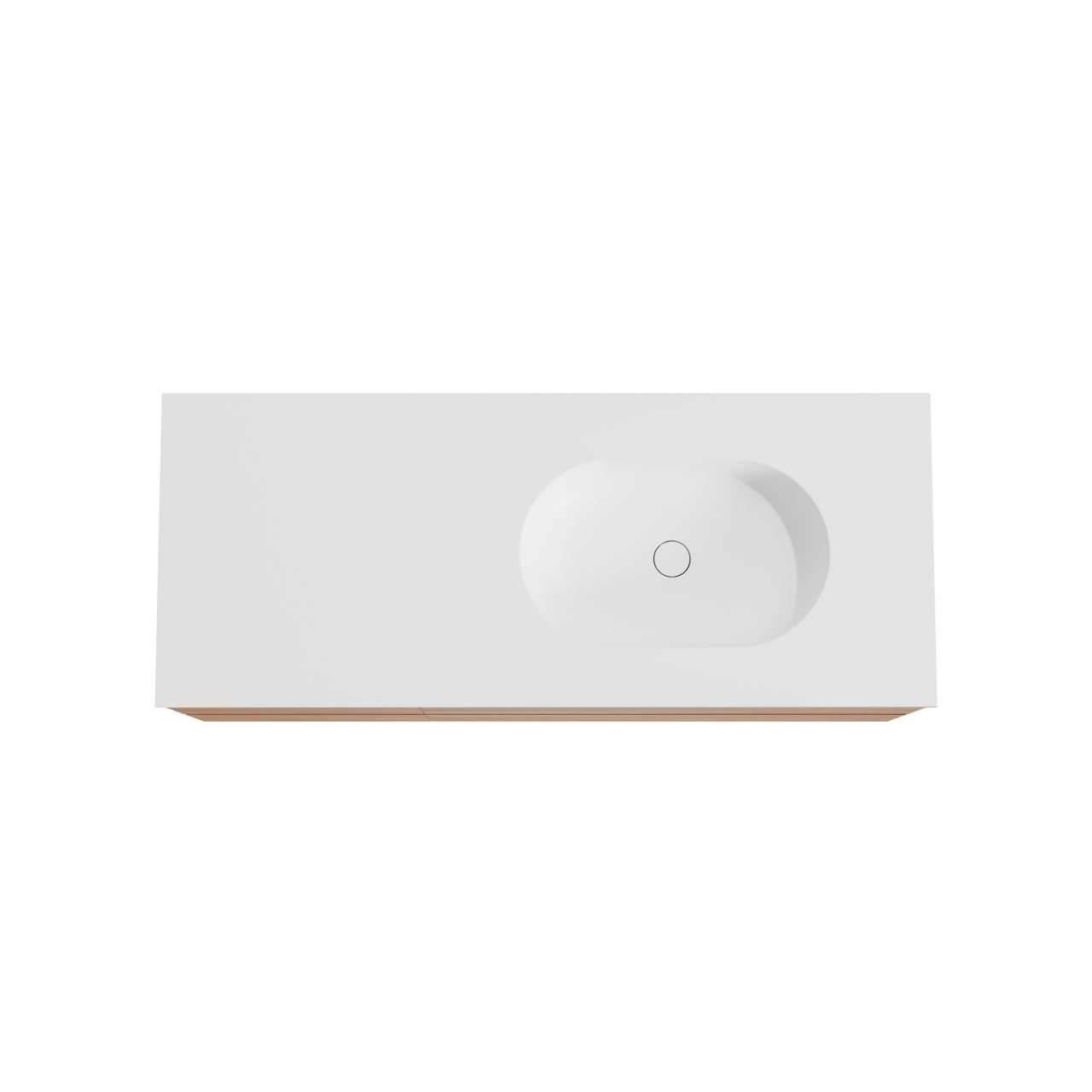 Balmani Mitra meuble salle de bains suspendu 135 x 55 cm teck avec Tablo Oval vasque asymétrique droite en solid surface blanc mat