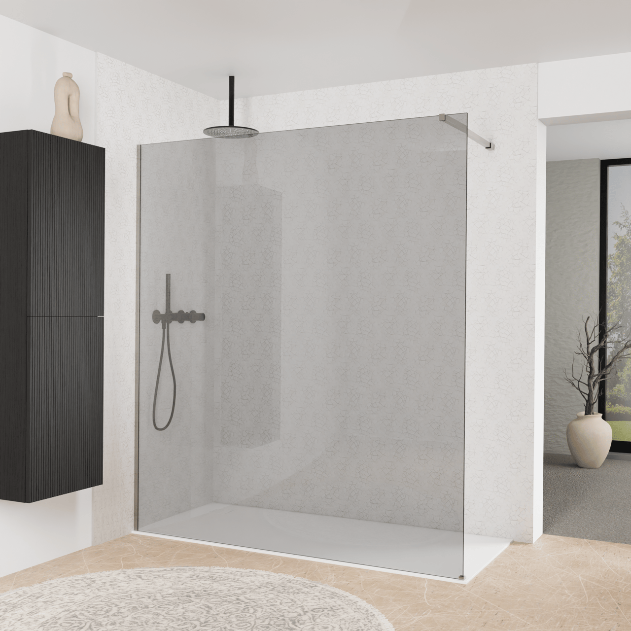 Balmani Modular inloopdouche: 180 x 200 cm, Rookglas, Brushed Inox profielen