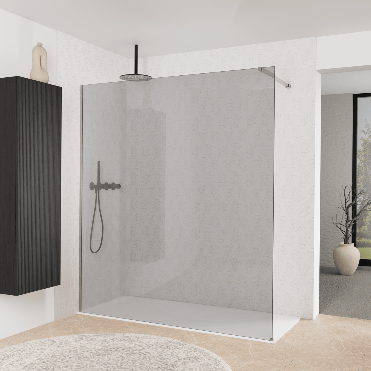 Balmani Modular Walk-In Dusche: 180 x 200 cm, Rauchglas, Profil Brushed Inox