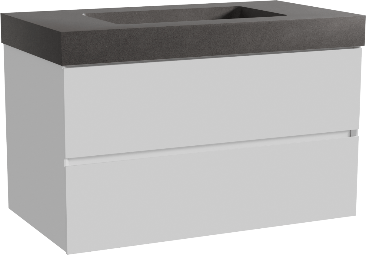 Storke Edge zwevend badmeubel 95 x 52 cm hoogglans wit met Scuro High enkele wastafel in kwarts mat zwart