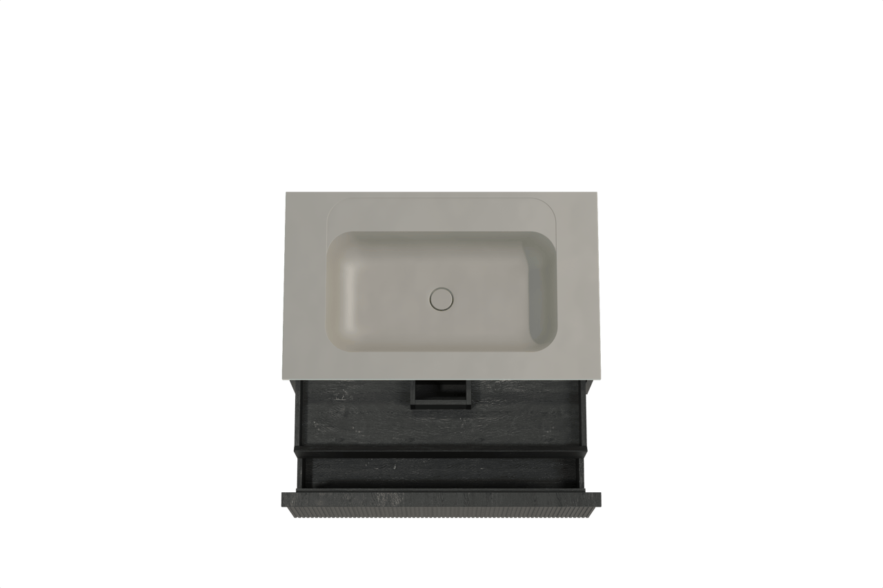 Balmani Forma zwevend badkamermeubel 90 x 55 cm zwarte eik met Tablo Strada enkele wastafel in composietmarmer zijdegrijs, Verticale symmetrische rechte ribbel