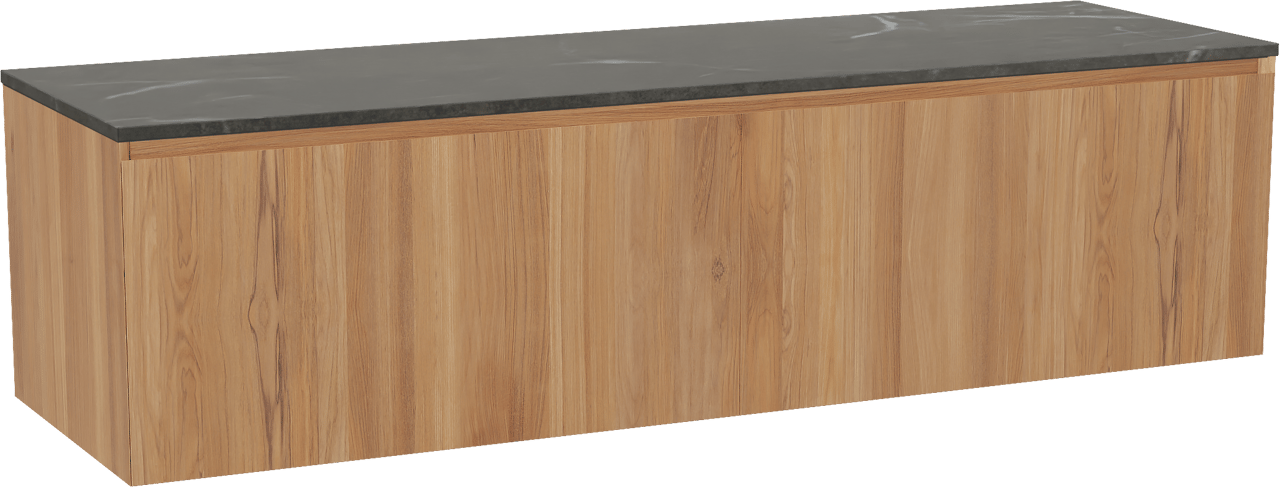 Balmani Idra hängendes Möbelstück Set: 180 x 55 cm, Teak, mit Stretto Einzel- oder Doppel Waschtischplatte, Marmor Pietra Grey