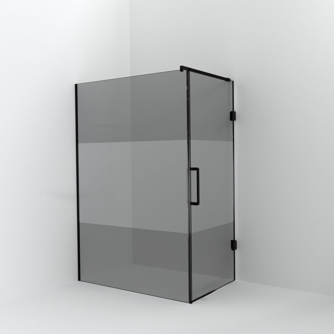Balmani Modular douche à l'italienne avec porte: 140 x 200 cm avec porte 90 cm, Verre fumé avec bande matte, Profil Noir mat