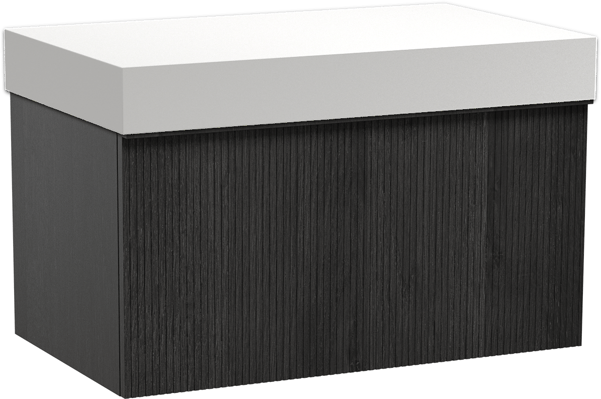 Balmani Forma meuble salle de bains suspendu 90 x 55 cm chêne noir avec Dominus tablette simple en solid surface blanc mat, Nervure droite symétrique verticale