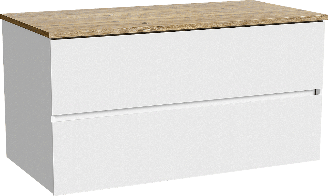 Storke Edge meuble salle de bains suspendu 105 x 52 cm blanc brillant avec Panton tablette simple en mélaminé chêne brut