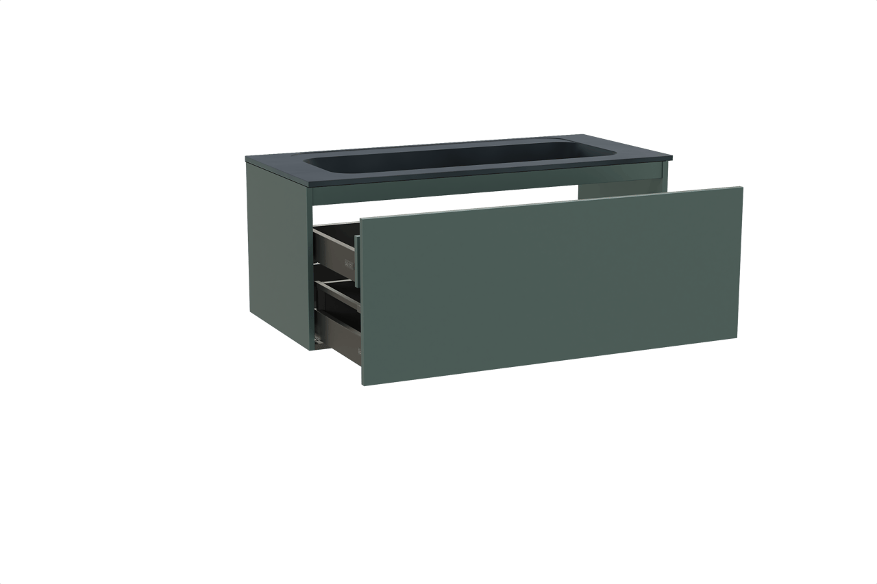 Balmani Sfera zwevend badkamermeubel 120 x 55 cm forest met Tablo Strada enkele wastafel voor 2 kraangaten in composietmarmer mat zwart