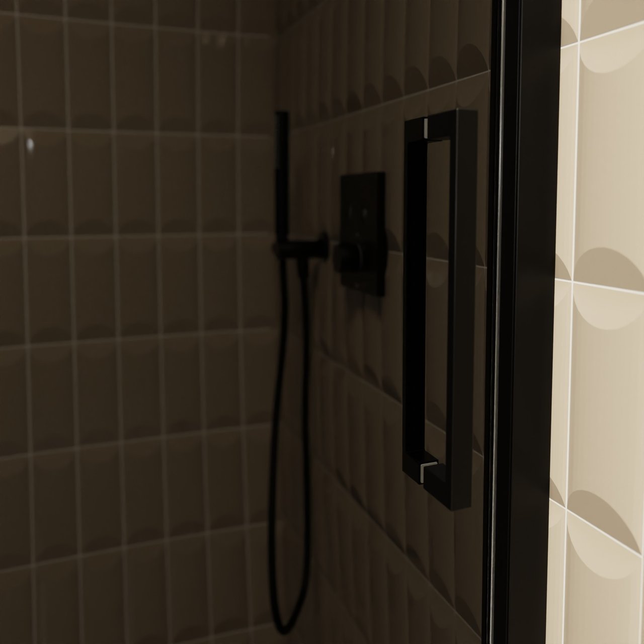 Balmani Senses Design douche schuifdeur omkeerbaar 140 cm x 210 cm Rookglas, Zwarte profielen