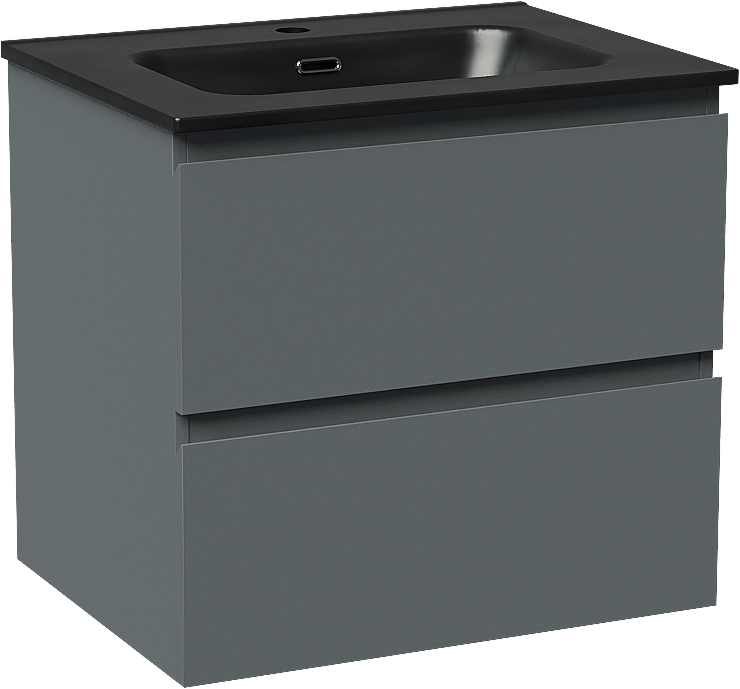 Linie Lado zwevend badmeubel 60 x 46 cm blauw antraciet met Baro enkele wastafel in porselein mat zwart