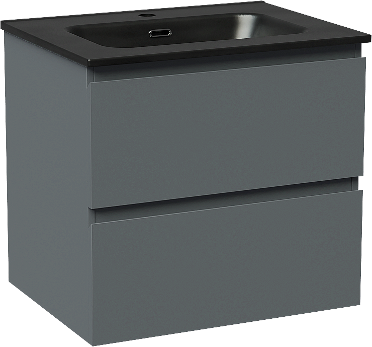 Linie Lado meuble salle de bains suspendu 60 x 46 cm bleu anthracite avec Baro plan simple en porcelaine noir mat