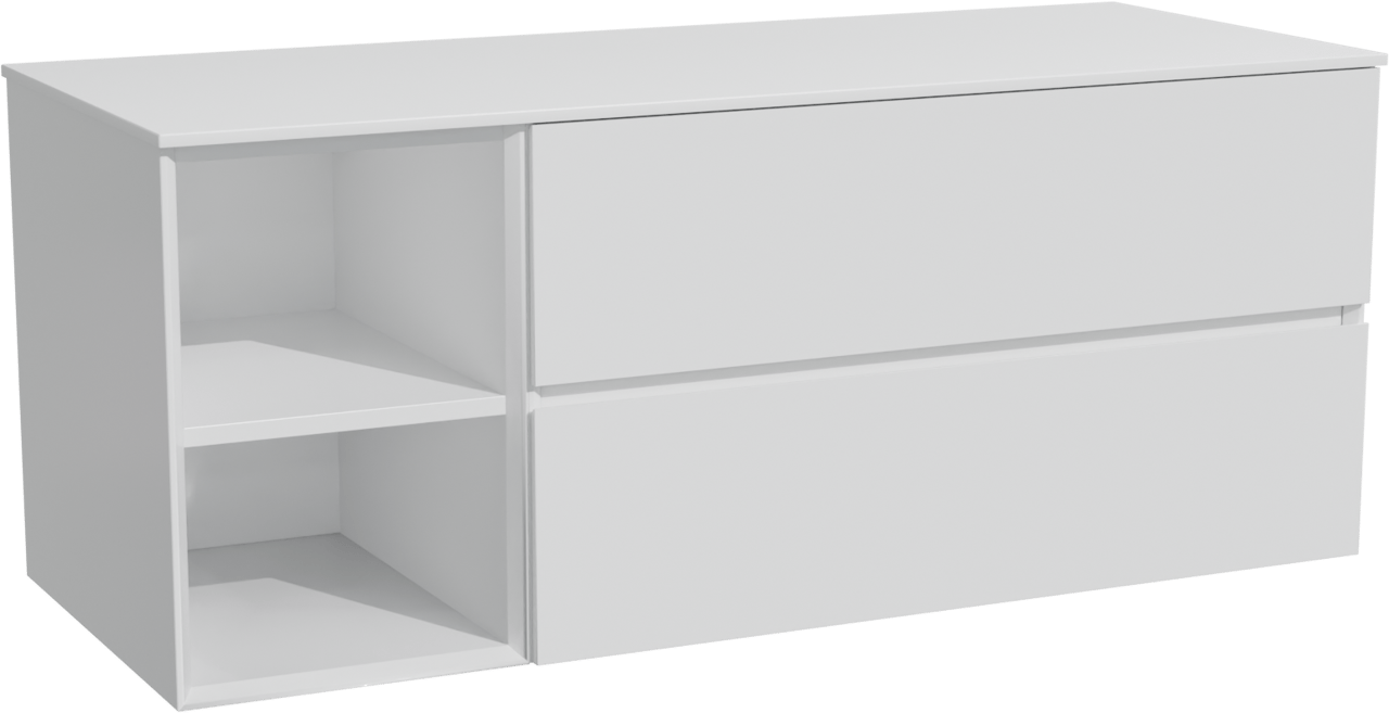 Storke Edge meuble salle de bains suspendu 130 x 52 cm blanc brillant avec Tavola tablette simple ou double en solid surface blanc mat