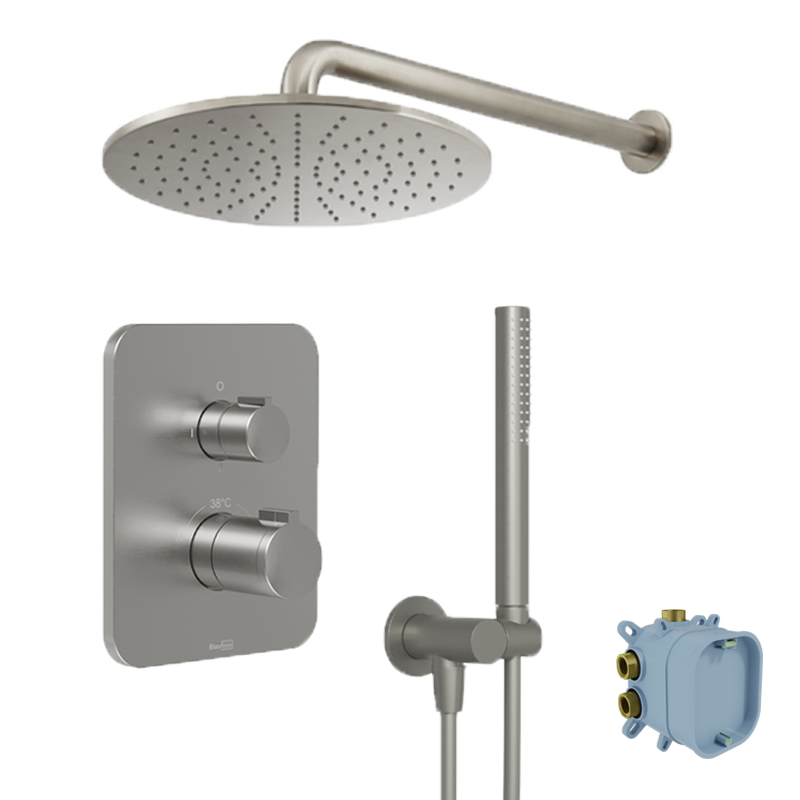 Blaufoss Smartbox Softline Duschsystem: Unterputz, inkl. Thermostat-Duscharmatur, Brushed CoolMetal
