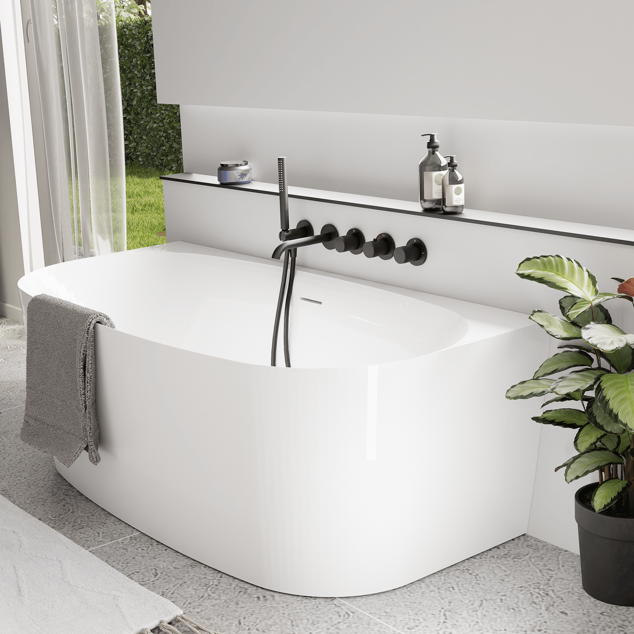 Luca Varess Sutilo Ovale halb freistehende Badewanne: 170 x 75 cm Acryl, Weiß Glänzend