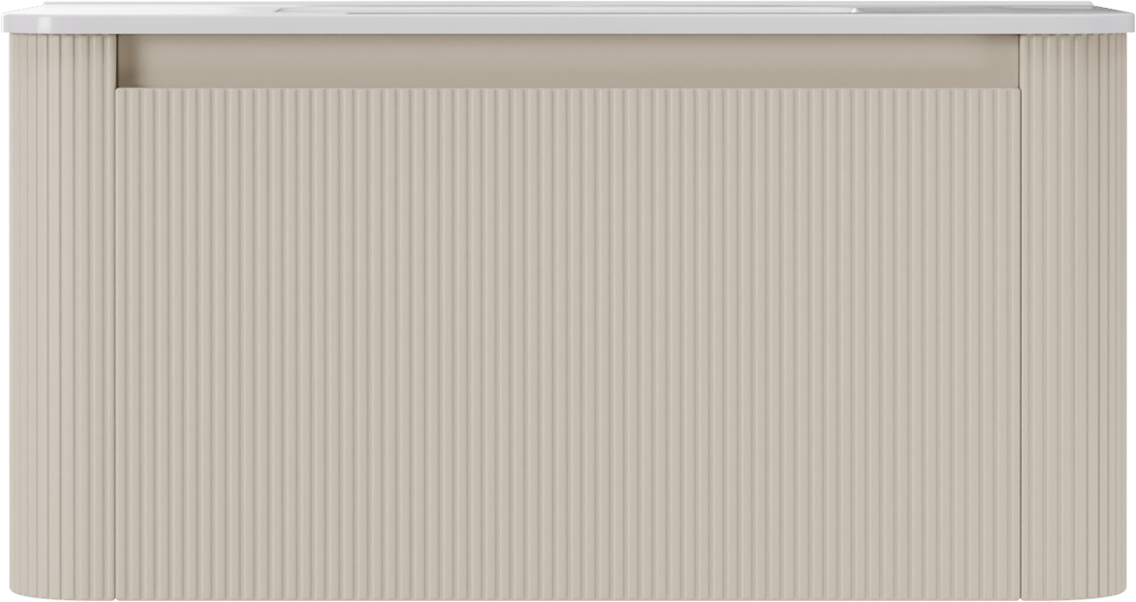 Storke Soft zwevend badmeubel 100 x 46 cm Sand mat met Kera Soft enkele wastafel in porselein hoogglans wit, Verticale symmetrische rechte ribbel