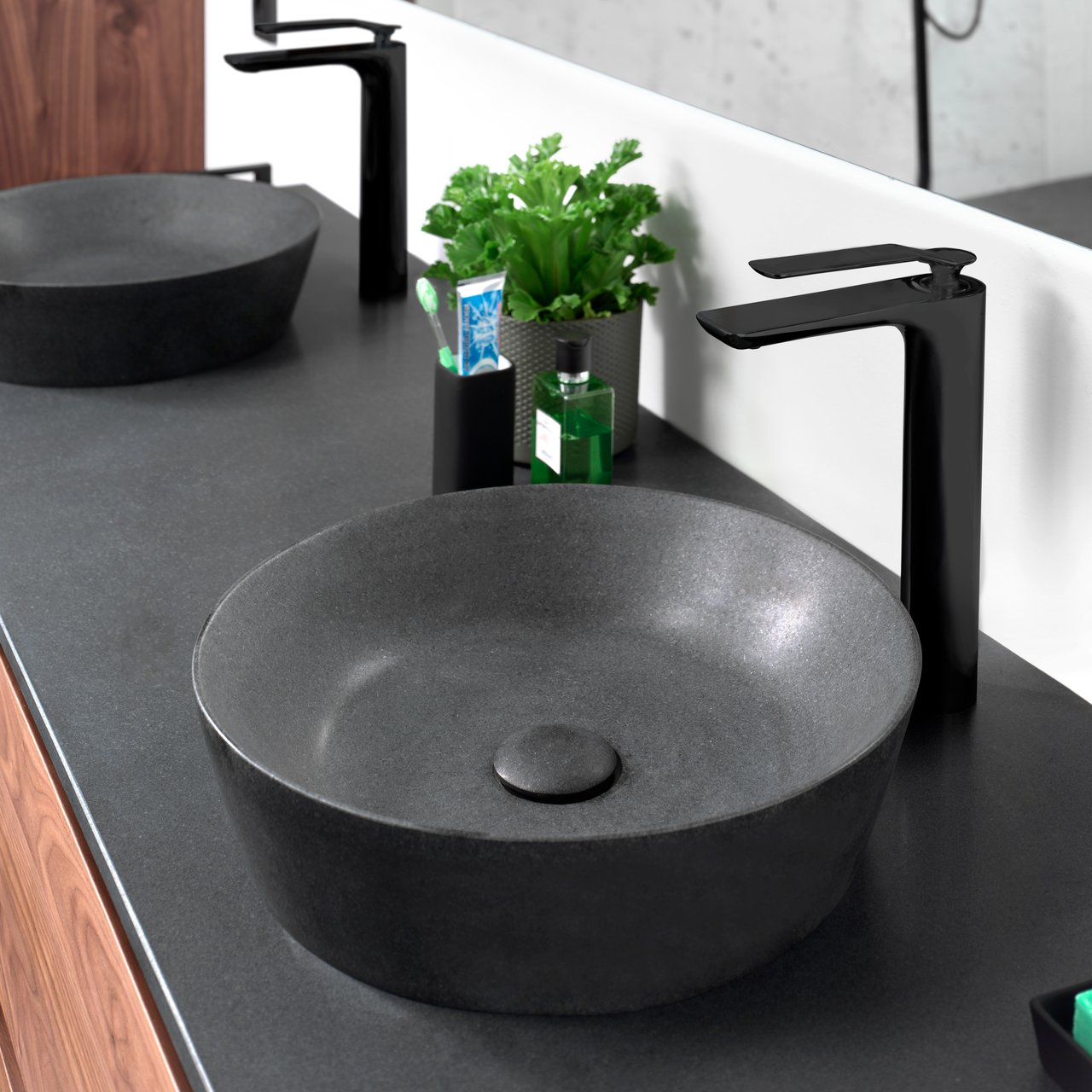 Balmani Still Aufsatzwaschbecken: Granit, poliert, rund, Ø 42.5 cm