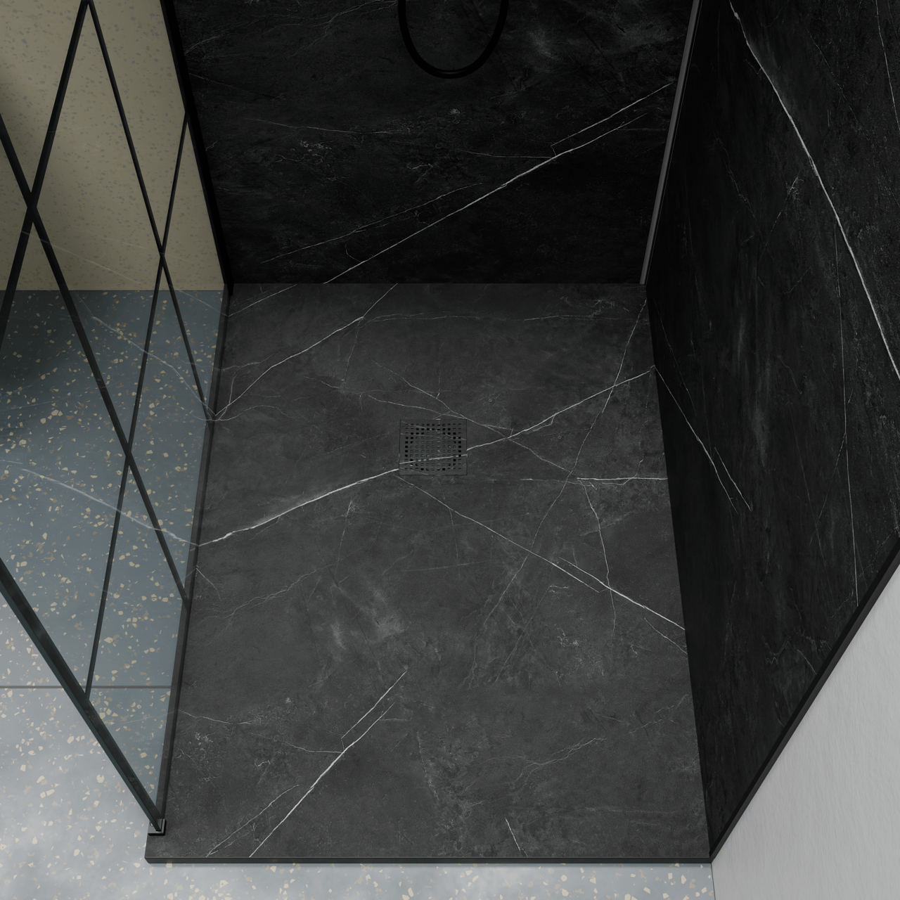 Luca Varess Suite douchebak 120 x 90 cm composietmarmer Marble Dark 