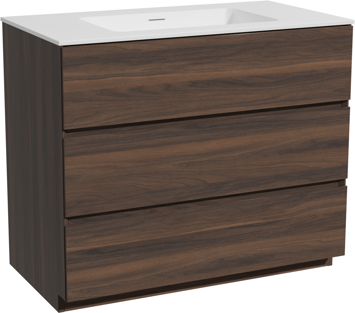 Storke Edge freistehendes Möbelstück Set: 95 x 52 cm, Nussbaum, mit Mata Einzelwaschtisch, Solid Surface Weiß matt