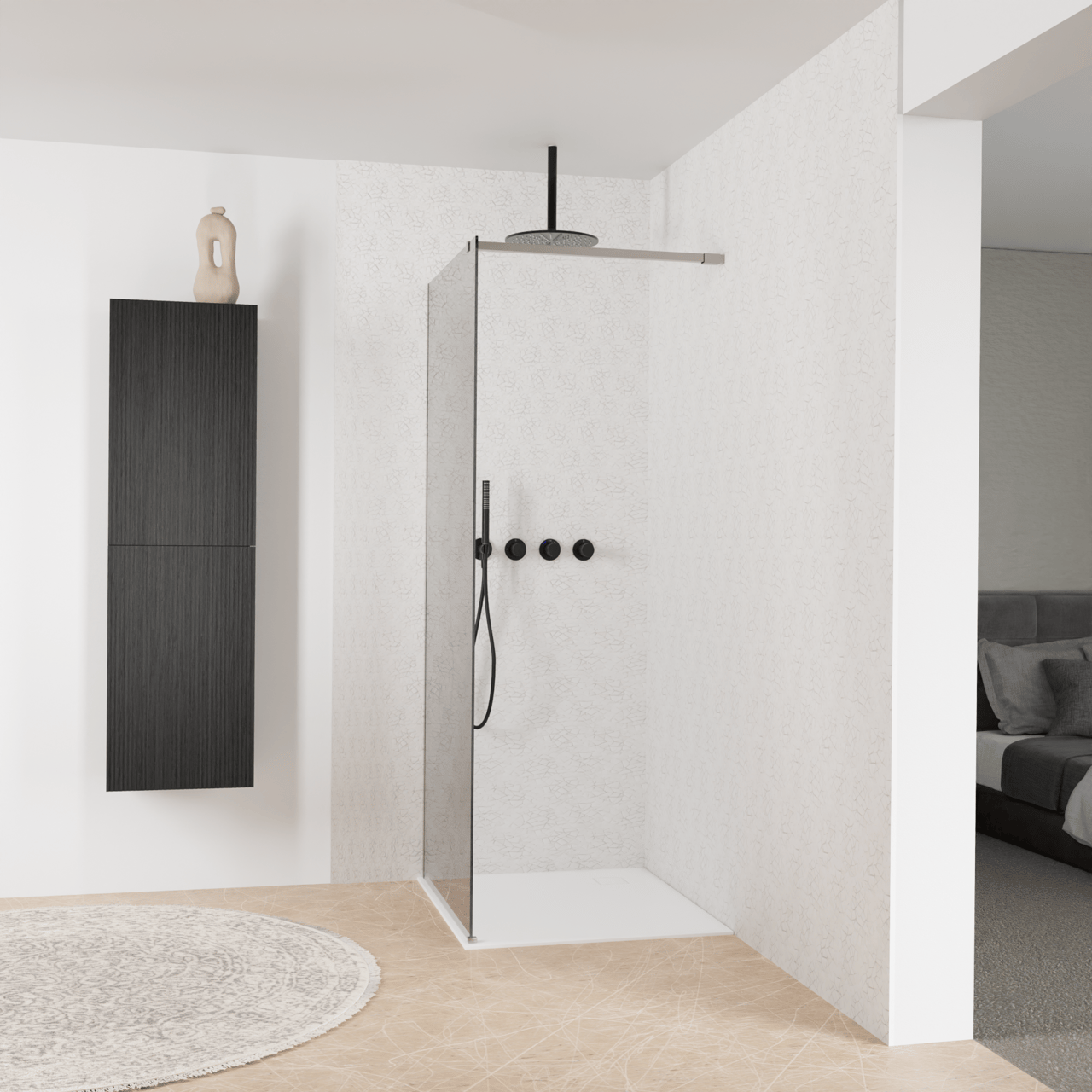 Balmani Modular douche à l'italienne: 90 x 200 cm, Miroir Reflex, Profil Brushed Inox