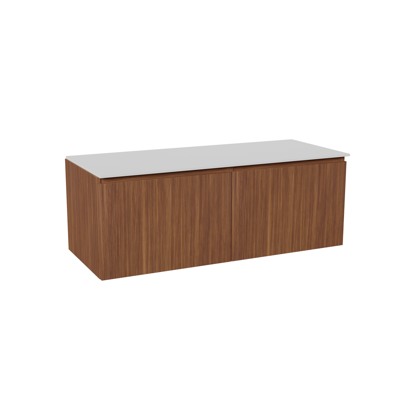 Balmani Sfera hängendes Möbelstück Set: 135 x 55 cm, Amerikanischer Nussbaum, mit Stretto Einzel- oder Doppel Waschtischplatte, Solid Surface Weiß matt