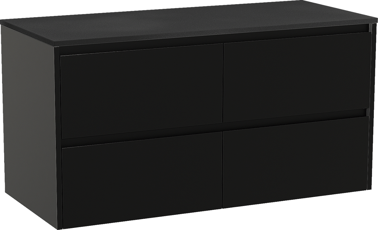 Storke Seda hängendes Möbelstück Set: 120 x 52 cm, Schwarz matt, mit Panton Einzel- oder Doppel Waschtischplatte, Pulverbeschichtetes MDF Schwarz matt