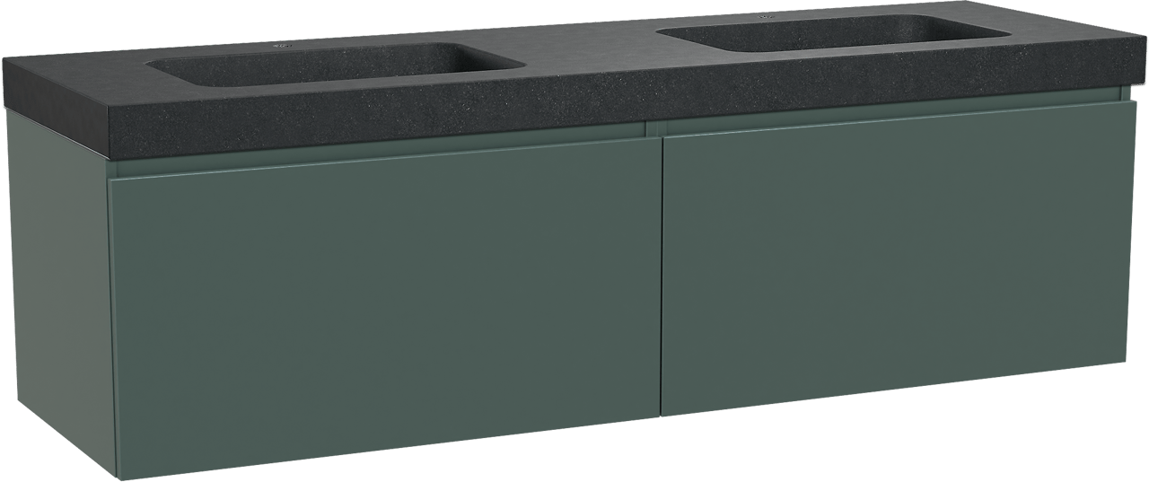 Balmani Sfera meuble salle de bains suspendu 180 x 55 cm forest avec Napoli double vasque en granit noir