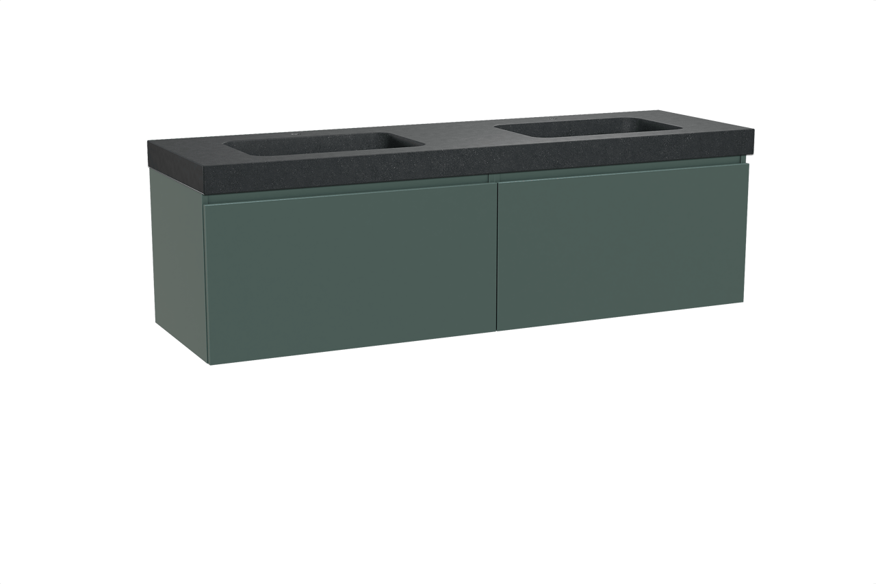 Balmani Sfera zwevend badkamermeubel 180 x 55 cm forest met Napoli dubbele wastafel in graniet zwart