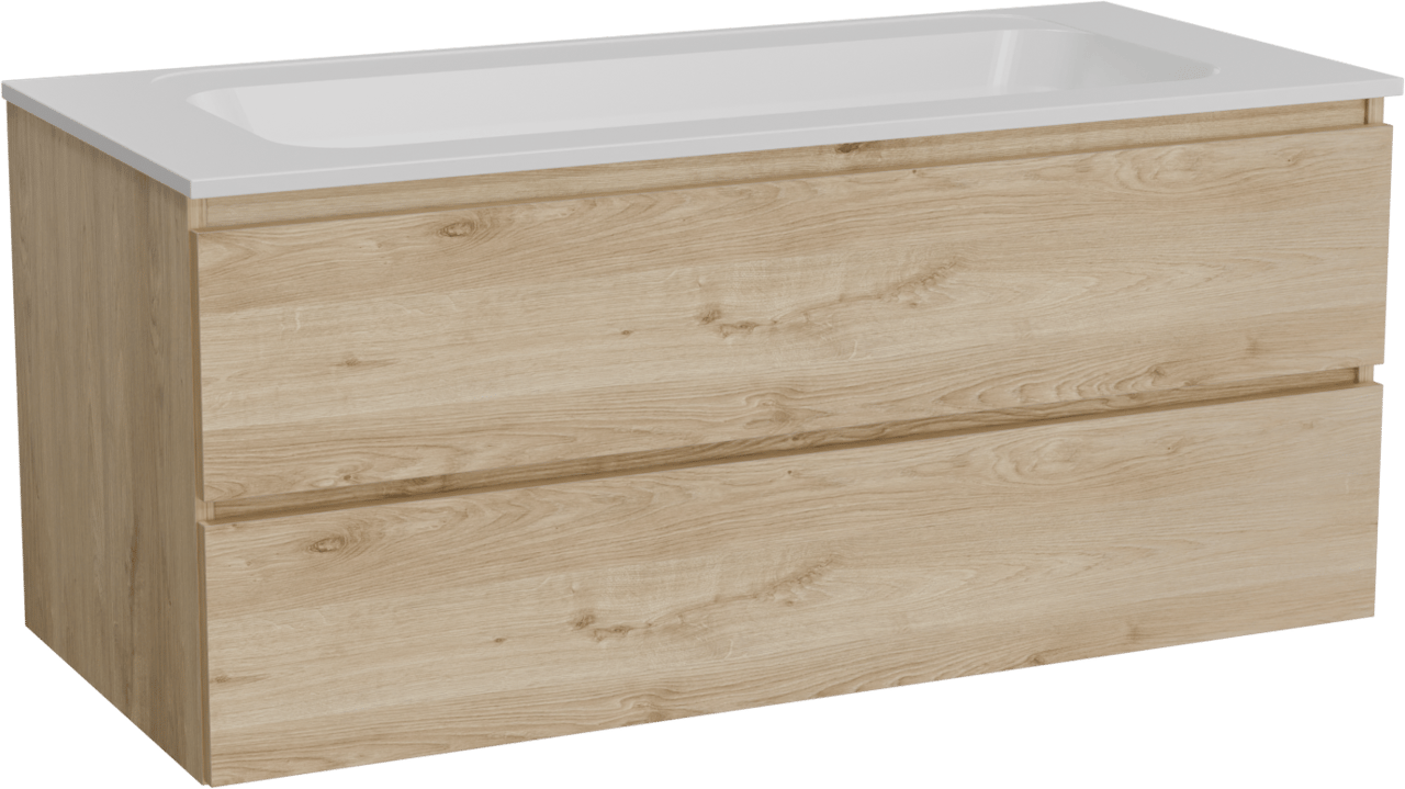 Balmani Lucida meuble salle de bains suspendu 120 x 55 cm chêne brut avec Tablo Strada plan simple en marbre composite blanc mat
