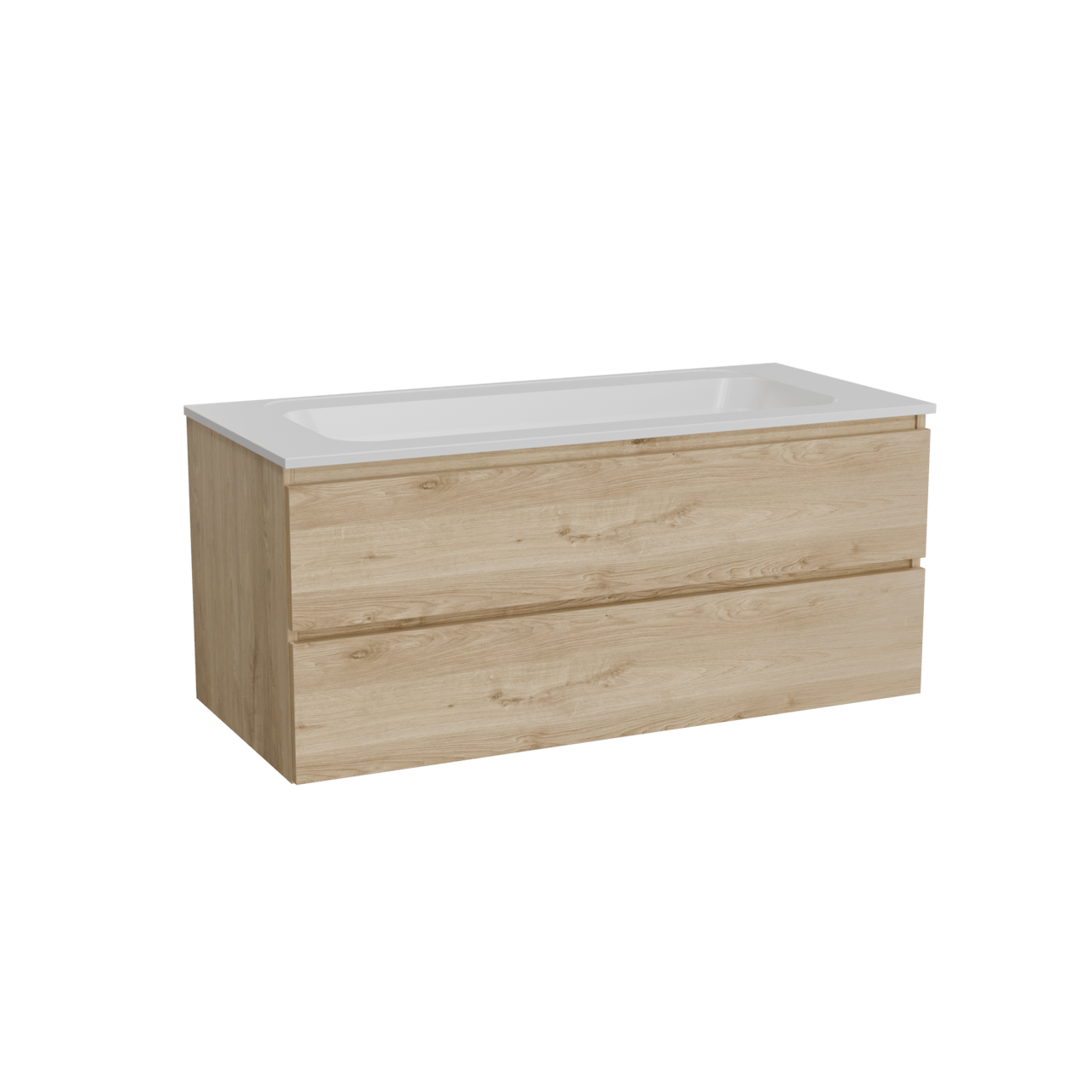 Balmani Lucida meuble salle de bains suspendu 120 x 55 cm chêne brut avec Tablo Strada plan simple en marbre composite blanc mat