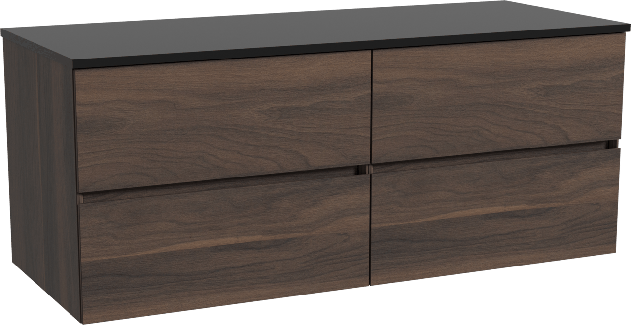 Storke Edge zwevend badkamermeubel 130 x 52 cm notelaar met Panton enkel of dubbel tablet in gepoedercoate mdf mat zwart