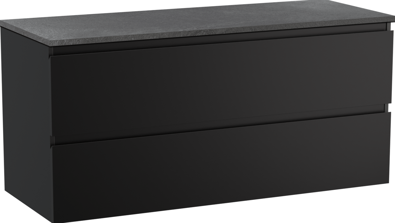 Linie Lado meuble salle de bains suspendu 120 x 46 cm noir mat avec Lado tablette simple ou double en mélaminé ardoise gris