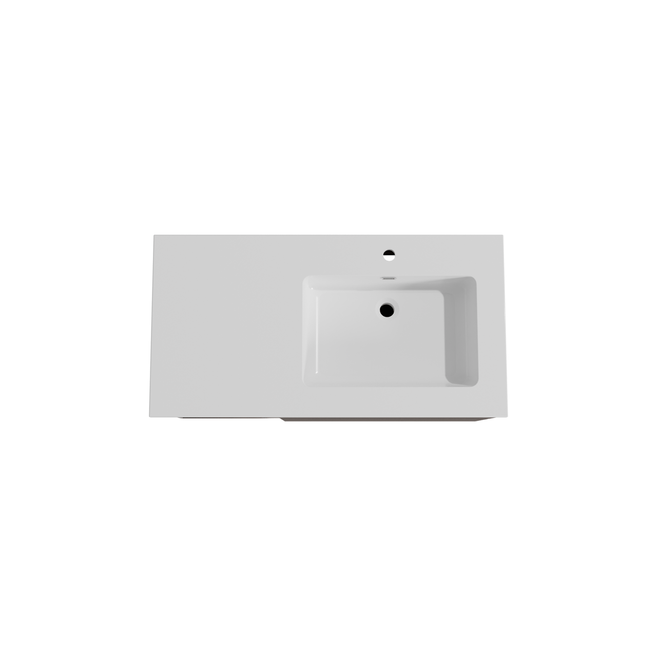 Storke Edge meuble salle de bains suspendu 100 x 52 cm noyer avec Diva plan vasque asymétrique à droite en marbre composite blanc brillant